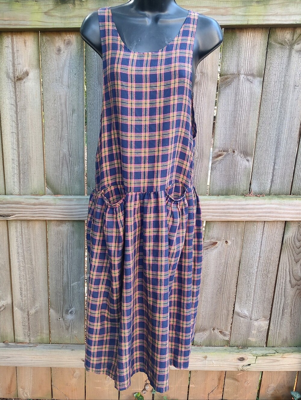 🏵️ Eber San Francisco Plaid Tartan Made In USA VTG Drop Waist Maxi Dress